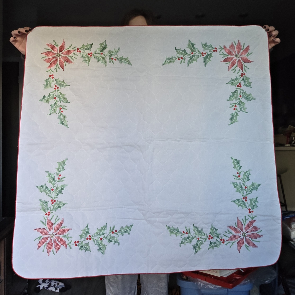 Festive Holiday Tablecloth with Poinsettia Design
